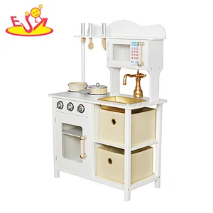 2022 Hot selling pretend play toy white wooden kitchen play set toy for toddler W10C749