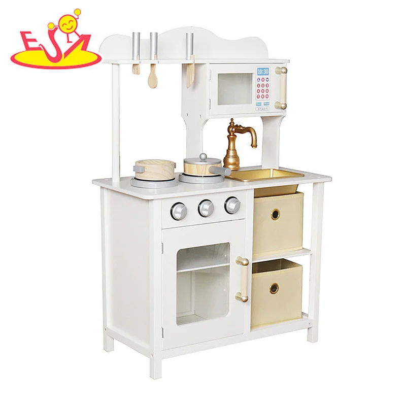 2022 Hot selling pretend play toy white wooden kitchen play set toy for toddler W10C749