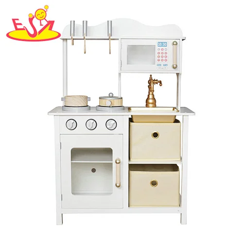 2022 Hot selling pretend play toy white wooden kitchen play set toy for toddler W10C749