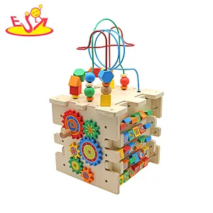 wholesale kids 5-Sided wooden activity cube toys with sapes, colors, letters and numbers W12D418
