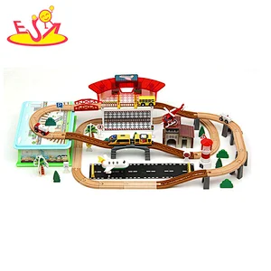 Most popular children trains track toys wooden train set W04C229