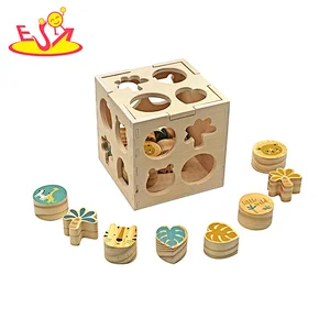 Wooden Kids Activity Learning Cube Early Educational Toys Shape Sorting box Toy W12D423