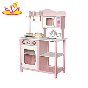 Hot selling girls wooden pink play kitchen for pretend play W10C404D