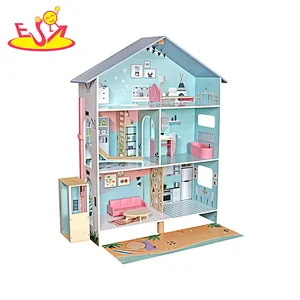 Customize kids role play wooden doll house with elevator W06A490