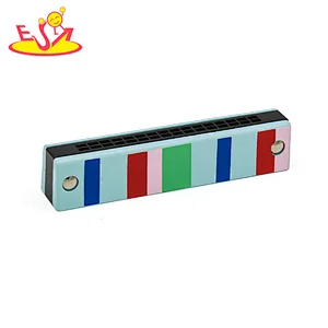 High quality children music toys instrument stripe painted wooden harmonica W07E018