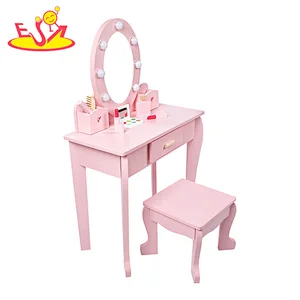 Most popular girls pink wooden dressing table with LED mirror W08H192
