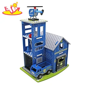 New Design Parking Lot Set Simulation Wooden Police Station Toy For Kids W04B116