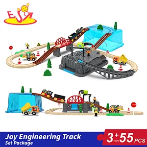 55 Pcs Educational Train Rail Toy Wooden Engineering Slot Play Set For Kids W04C248