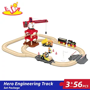 Wholesale Educational DIY 56 Pcs Wooden Engineering Railway Toy For Kids W04C243
