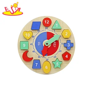 Popular Educational Colorful Shape Sorting Wooden Clock Puzzle For Kids W14K069