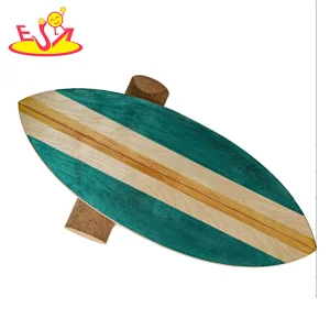 Hot Selling Painted Surfboard Shaped Wooden Balance Board With Cork Roller W01F086