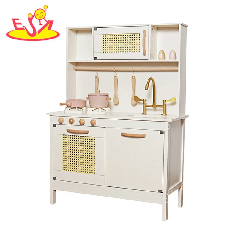 2023 New Upgrade stove wooden kids kitchen toy with realistic light and sound W10C601C