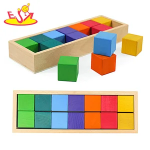 Wholesale Educational Rainbow Color Wooden Cube Building Blocks For Kids W13A292