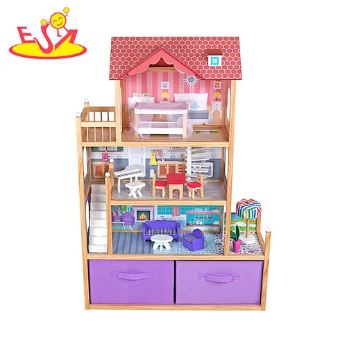 New Arrival Kids Pretend Play 3 Layers Wooden Doll House With Storage Box W06A324
