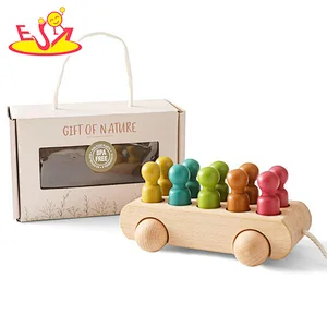 Montessori Educational Colorful Beech Wooden Peg Dolls Bus Toy For Kids W05C156