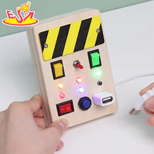 High Quality LED Light Switch Toy Educational Wooden Power Busy Board For Kids W12D461