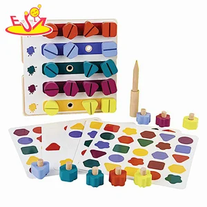 Popular Color Shape Learning Assembly Wooden Screw Puzzle Toy For Kids W03C054