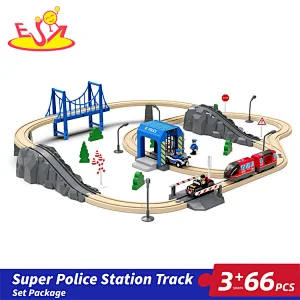 Customize Assembly Slot Toy 66 Pcs Wooden Police Office Track Set For Kids W04C245
