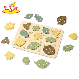 Preschool Educational Leaf Shaped Natural Wooden Number Puzzle For Kids W14A377