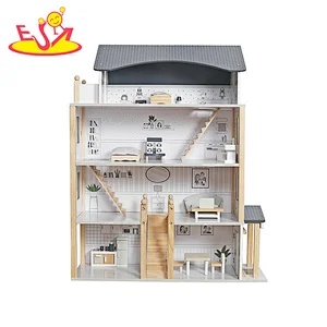 Large Size Kids Pretend Play 4 Floors Wooden Dollhouse With Furnitures W06A533