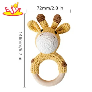 Hot Sale Sensory Teether Ring Cartoon Animal Wooden Rattle Toy For Baby W07I204
