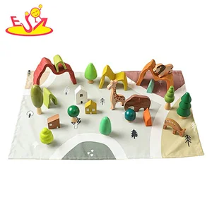 Wholesale Kids Early Educational Toy Wooden Forest Building Blocks With Map W13A298