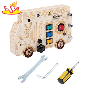 New Design Cartoon Truck Wooden LED Busy Board Kids Assembly Screwing Toy W12D460