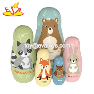 New Design Wooden Cartoon Animal Russian Nesting Doll Sets For Kids W06D175
