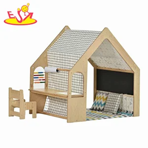 Multifunctional Kids Educational Wooden Playhouse With Table And Chair W01D256
