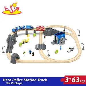 High Quality DIY 63 Pcs Track Set Wooden Police Office Railway Toy For Kids W04C247