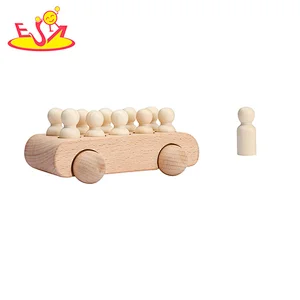 2023 New Kids Non-toxtic Teething Beech Wooden Car Toy With Peg Dolls W05C155