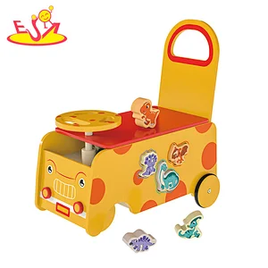 New Design Educational Toy Wooden Cartoon Baby Walker With Animal Blocks W16E209