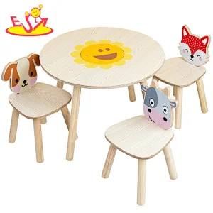 High Quality Kids Furniture Cartoon Animal Wooden Table and Chairs Set W08G351