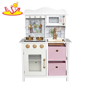 Wholesale Kids Cooking Toy Simulation Mini Wooden Play Kitchen With Sound Light W10C698B