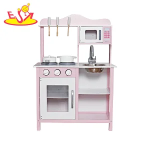 2023 Update cheap pink wooden kitchen toy set for children W10C404I
