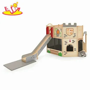 High Quality Indoor Kindergarten Wooden Loft Castle Game House With Slide W01D258