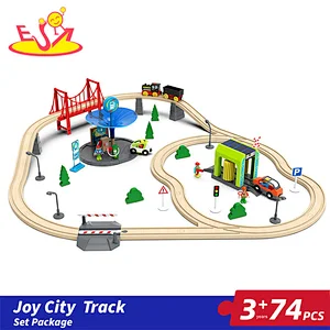 Factory Direct Educational DIY 74 Pcs Wooden City Railway Track Set For Kids W04C244