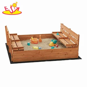 Hot Sale Kids Outdoor Backyard Play Sand Set Wooden Sandbox With 2 Benchs W01D257