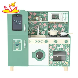 New Design Cooking Pretend Play Modern Green Wooden Kitchen Toy For Kids W10C790