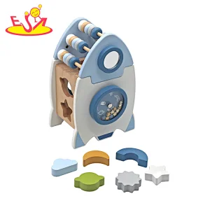 New Design Multifunctional Rocket Shape Wooden Shape Sorter Box For Kids W12D449
