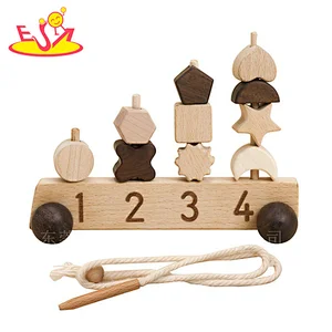 Montessori Educational Lacing Block Game Wooden Car Stacking Toy For Kids W13D407