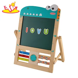 Kids Educational Toy Double-sided Wooden Magnetic Drawing Board With Abacus W12B231