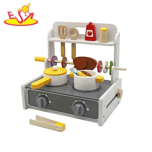 2 In 1 Kitchen Play Set Cooking Game Wooden Barbecue Grill Toy For Kids W10D615