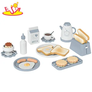 Customize cooking set toys wooden breakfast play food for kids W10B466
