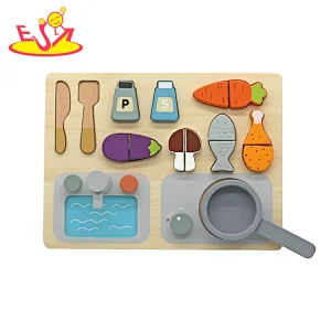 New Design Cooking Set Toys Play House Wooden Kitchen Puzzle Board For Kids W10B465