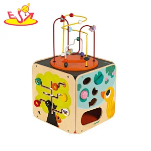 Multifunction Educational Toy Beads Coaster Wooden Activity Cube For Kids W11B308