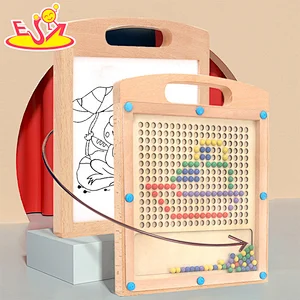 Kids Educational Double-sided Wooden Magnetic Bead Game With Whiteboard W12B242