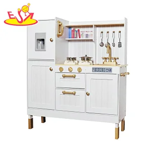 2023 New Upgrade children wooden gold play kitchen with realistic light and sound W10C692C
