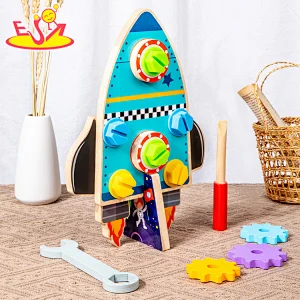 Early Educational DIY Toy Double-sided Wooden Rocket Screw Nut Board For Kids W03C052