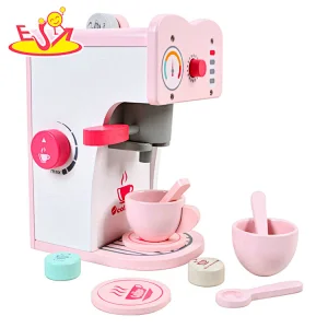 Fashion Pink Wooden Coffee Machine Toy Kids Educational Kitchen Pretend Play W10D526